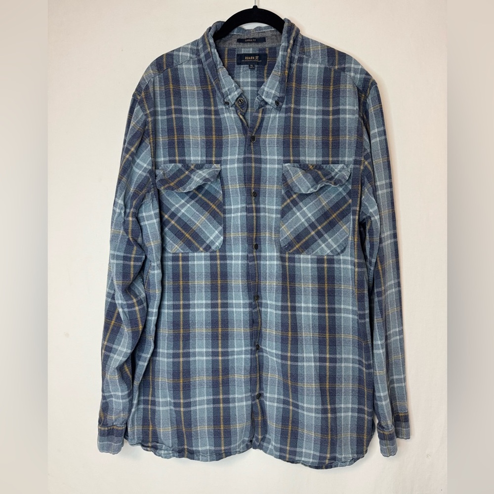 Roark Men's Blue Plaid Long Sleeve Button Down Shirt Size XL